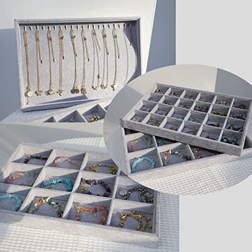 Stratalife Set of 3 Stackable Jewelry Organizer Tray Earring Display Trays Drawer Organizer Inserts Accessory Storage Grey view 5