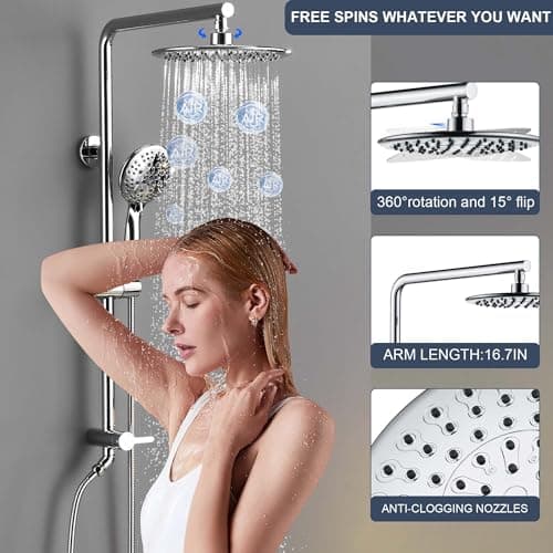 SonTiy 9" Shower Head with Handheld Spray, Rain Shower Heads System, 5 Spray Mode Handheld, Modern Shower System with Easy Reach Diverter, 72'' Hose and Height Adjustable Holder, Chrome view 3