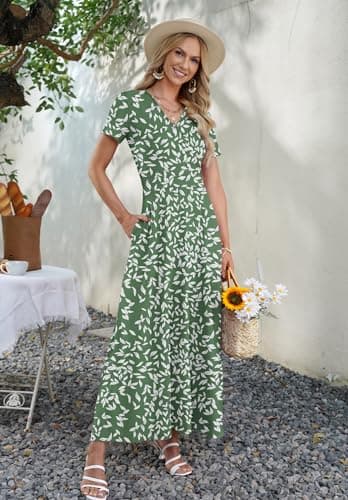 AUSELILY Maxi Dresses for Women Ankle Length Floral Print Beach Long Flowy Dress with Pockets view 5
