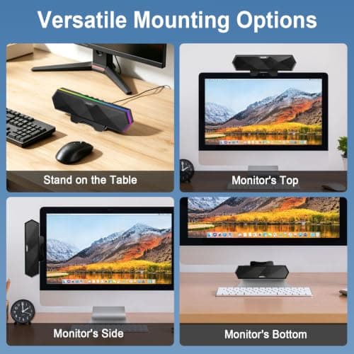 Computer Speakers for Desktop PC, Clip-On Monitor Speaker, Cool RGB Lights | External Speakers for Laptop, USB Plug-and-Play, Stereo Loud Sound, Deep Bass, Mini Soundbar for PC/Desktop, Easy Controls view 5