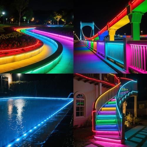 MIHEAL 100FT Outdoor LED Strip Light IP67 Waterproof,Outside RGB Lights with App/Remote Control,Color Changing,Music Sync Rope Light for Balcony,Deck,Rooftop,Garden,Pool view 7