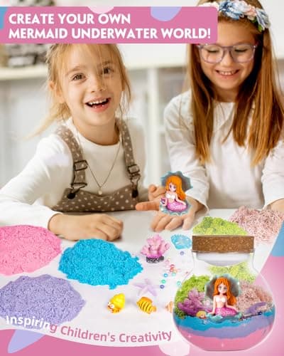 Winnrok Mermaid Terrarium Kit for Girls - DIY Night Light Craft with 13-Color LED, Remote & Timer. Ideal Easter Basket Stuffers, Birthday Gift for Kids Ages 4-8-12. Create Underwater Garden view 3