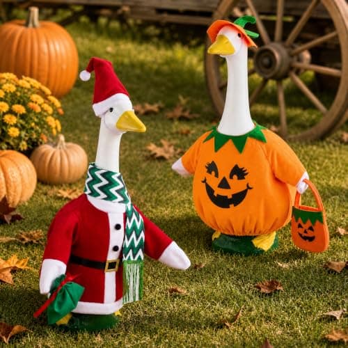 2 Set Porch Goose Outfits for Halloween and Christmas 23 Inch Goose Statue view 2