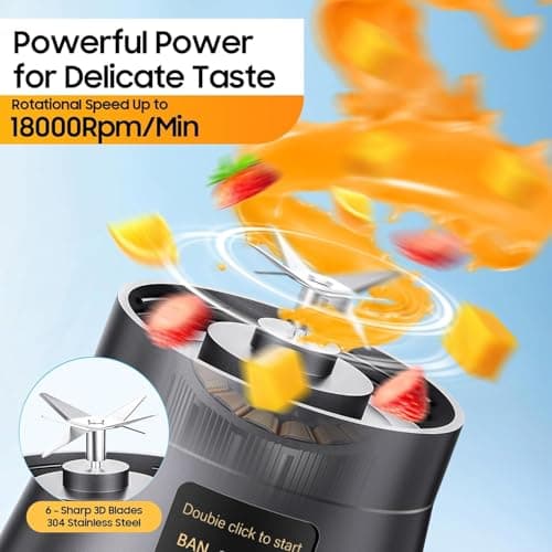 Portable Blender, Cordless Personal Smoothie Blender with USB Rechargeable & 6 Blades, Compact Mini Juicer Powerful Blending for Shakes Fruits Veggies Travel Home Office Gym Camping view 4