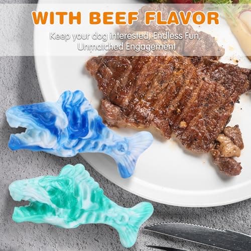 BoYoYo Tough Dog Toys for Aggressive Chewers 2 Pack, Indestructible Dog Toys to Keep Them Busy, Beef Flavor, Nylon Dog Chew Toys for Small, Medium and Large Dogs, Blue & Green view 3