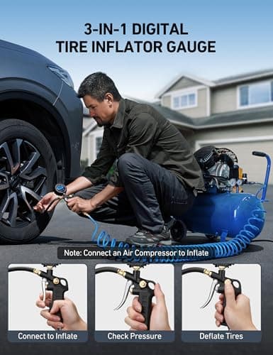 AstroAI Digital Tire Pressure Gauge with Inflator, 3-250 PSI | Heavy Duty Air Chuck & Compressor Accessories with Quick Connect Coupler, Backlit LCD, 0.1 Display Resolution view 6