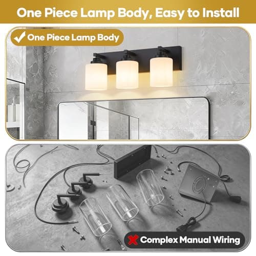 Fivesun Bathroom Light Fixtures 3-Light Bathroom Vanity Light Matte Black | Vanity Lights for Bathroom, Milky White Glass, Modern Bathroom Lighting Fixtures Over Mirror, No Assembly Required view 5