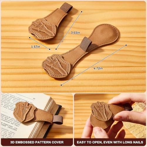 2 Pcs Leather Magnetic Bookmarks for Men,Vintage Sword and Dragon Pattern, PU Leather Bookmark, Gift Box Included view 7