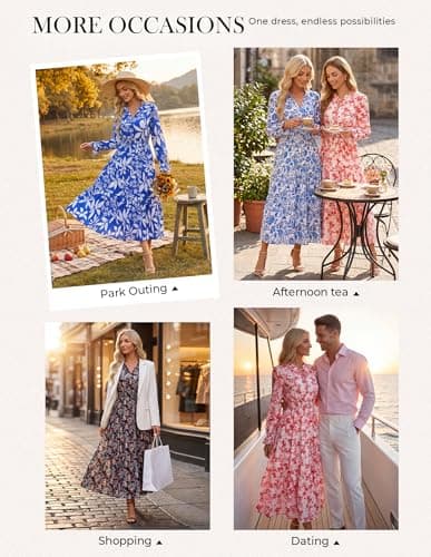GRACE KARIN Women's Fall Midi Long Sleeve Floral Causal Dress Light Blue XL view 3