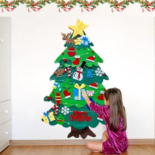 Felt Christmas Tree for Kids, Festwarm 3.2ft DIY Xmas Tree for Toddlers Wall Hanging, Felt Tree with 32 pcs Ornaments Christmas Decoration for Children view 6
