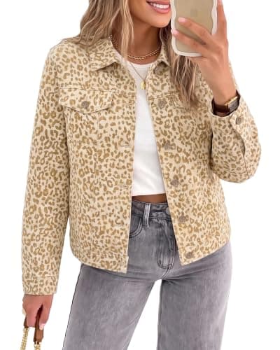 GRAPENT Leopard Cheetah Print Jean Jacket Women Casual Denim Trucker Jacket | Stretchy Denim Jacket, Animal Print, Button Down, Long Sleeve, Side Pockets, Western Outfit, Fall Outfits for Women — image 1
