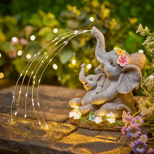 Brightown Solar-Elephant-Garden-Decor-Statue with Succulent & Watering LED Lights, Waterproof Outdoor Decor for Patio, Lawn, Balcony & Yard Decorations Outdoor, Unique Mothers Day Gifts for Mom Women — image 1