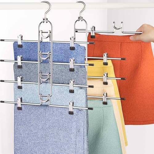 Pants Hangers With Clips, Newly Upgraded Detachable Space Saving Hangers for Skirts, Shorts & Trousers with Non slip clip,Heavy Duty Skirt Hangers - Hanging Closet Organizer And Storage,Patent Pending