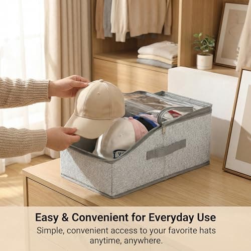 Funnydin 2PCS Hat Storage for Baseball Caps - Stackable Hat Organizer for Closet, Holds up to 30 Caps with Clear Window, Space-Saving Hat Box for Home Storage, Breathable Fabric, Grey view 5
