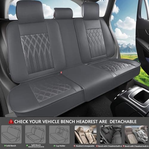 crossmiles Car Leather Seat Cover，Protector Seat Waterproof Automotive Seat Covers Full Sets Super Breathable Universal Fit Cover for Most Car Fount and Back，（Grey-Wave，5pcs） view 5