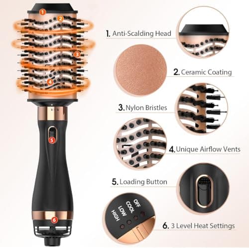 Nicebay Hair Dryer Brush One-Step Hot Air Brush Reduces Damage | Multi-Styler Blowout Brush with Oval & Paddle Brush Attachments, Frizz Control Smooth Volumizer view 2