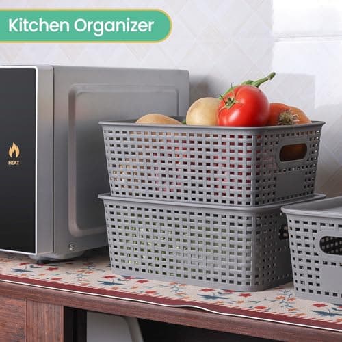 Plastic Storage Baskets with Lid-Plastic Storage Containers Stackable Storage bins: Storage Baskets for Organizing Shelves Drawers Desktop Closet Playroom Classroom Office,8 Pack-Gray10.2x7.2x4.1Inch view 2