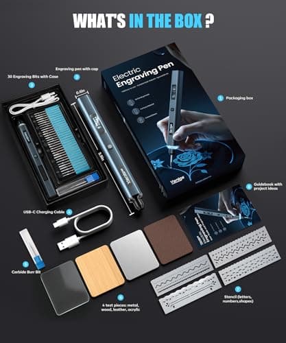 Vanlgs Engraving Pen for Metal Wood Glass Plastic, Engraving Tool with LED Light, 31 Bits, Cordless, 5 Speeds, Rechargeable, Engraver Kit Craft Gifts for for Teens Adults Beginner (Metallic Grey) view 6