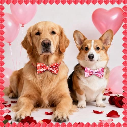 Hillban 50 Pcs Mother's Day Dog Collar Heart Bow Ties Dogs Collar Accessories Bow Ties Attachment with Elastic Bands Detachable Charms for Mom Gift Pets Costume Photo Props Accessories Pet Shops view 4