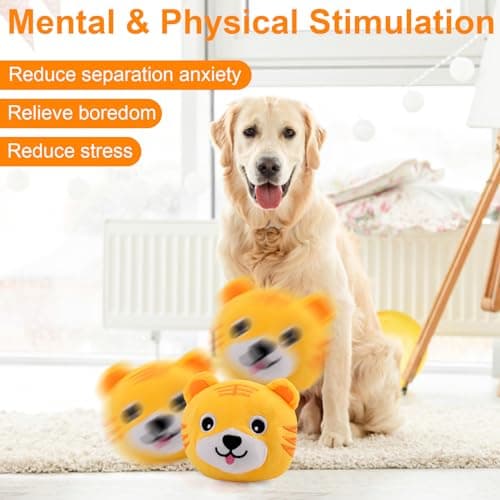 Mity rain Interactive Dog Toys, Active Moving Pet Plush Toy for Dogs, Dog Squeaky Moving Ball Toys with Chewable Plush Cover&Music for Small Medium Large Dogs Chasing (Tiger Pattern) view 2