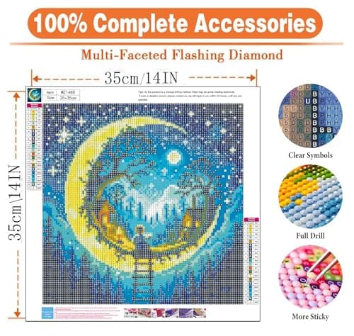 igoodom Diamond Art Kits for Adults, Fantasy Moon Diamond Painting Kit, Full Drill Round Diamond Art Kits, DIY Gem Art and Crafts for Home Wall Decor Gift 14x14inch view 4
