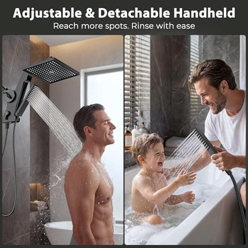 MakeFit Filtered Rain Shower Head with Handheld Combo High Pressure 12'' Rainfall Shower Heads & Hidden Detachable Wand Dual Showerhead Water Softener for Hard Water Easy Filter Replacement view 3