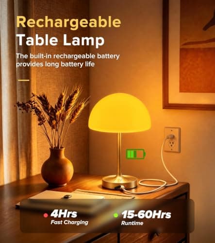 Shower Lamp Rechargeable Waterproof Lamp, Cordless Table Lamp for Bathroom | Battery Powered IP54 Shower Lamp for Inside Shower 3 Color Modes, Stepless Dimming and Memory (Gold) view 5