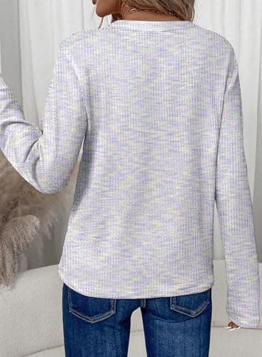 Dokotoo Womens Waffle Knit Tops V Neck Long Sleeve Henley Shirts Spring Fashion 2026 Dresy Casual Blouses view 4