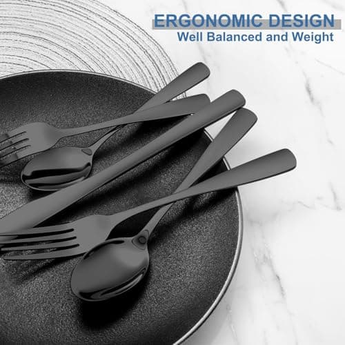 BEWOS 20 Piece silverware set - Service for 4, Black Stainless Steel Silverware Set with Mirror Polishing, Including Knives, Forks and Spoons, Dishwasher Safe, Flatware Set Suitable for Home Kitchens view 4