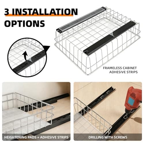 YUBAMIN Pull Out Cabinet Organizer, 1 Pack Stainless Steel Pull Out Drawers for Cabinets with Silent Full-Extension Slides, Heavy Duty Kitchen Cabinet Organizer for Home Kitchen Pantry view 7