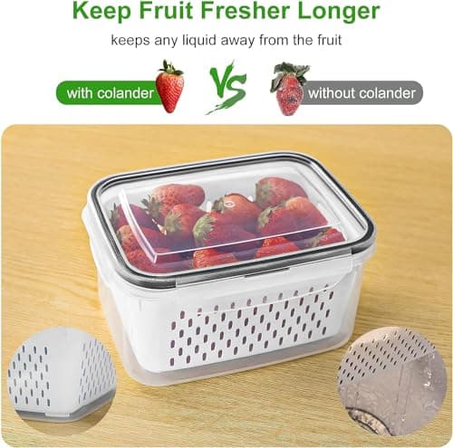 Freshmage Fruit Storage Containers for Fridge with Removable Colander, Airtight Food Storage Container, Dishwasher Safe Produce Saver for Refrigerator, Keep Berry Fruit Fresh Longer 4 pcs Small Clear view 4