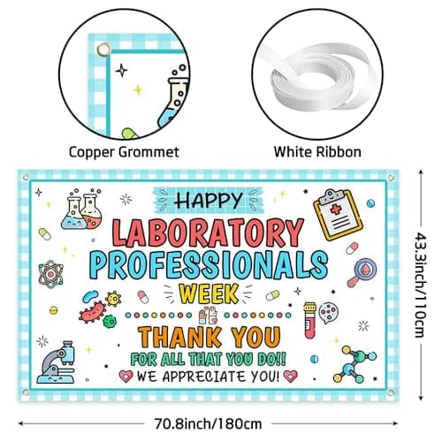 Wollmix Lab Week Decorations Banner - 70.8x43.3 Inch Thank You for All You Do Sign for Laboratory Workers, We Appreciate You Party Backdrop Wall Decor Photography Supplies Photo Booth Background view 2