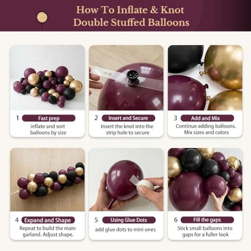 Dark Purple Black Gold Balloon Garland Arch Kit - Double Stuffed Plum Burgundy Balloon with Foil Crown & Gold Long Balloons for Graduation, Mother's Day, Prom, Birthday, Wedding, Queen Party view 5