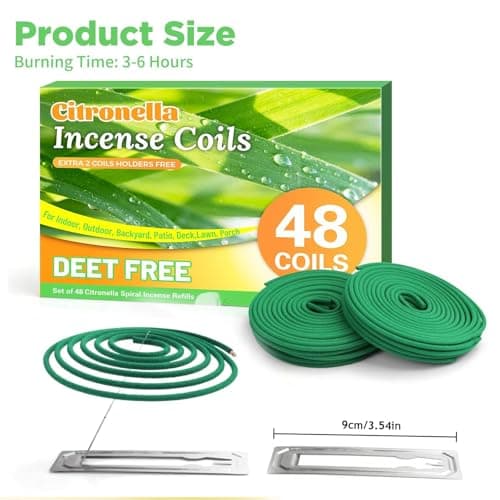 FIRIK Citronella Coils, 48 PCS Citronella Incense Coils with Coil Holder, Natural Citronella Outdoor Coils for Patio, Farms, Backyard, Garden, BBQ Indoor view 3
