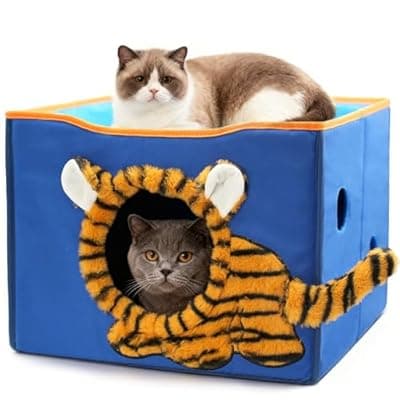 CWV Interactive Cat Toys for Indoor Cats, Kitten Toys with Scratch Pad， Cat Hideaway with Peekaboo Holes, Tiger Cat House Cave with Soft Pillow