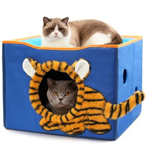 CWV Interactive Cat Toys for Indoor Cats, Kitten Toys with Scratch Pad， Cat Hideaway with Peekaboo Holes, Tiger Cat House Cave with Soft Pillow — image 1