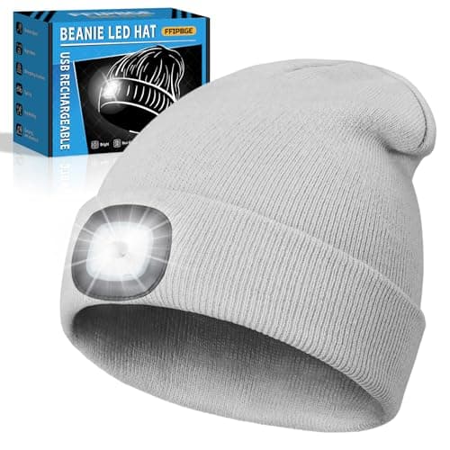 FFIPBGE Valentines Day Gifts for Him, Beanie Hats with Light, USB Rechargeable LED Hand Free Headlamp, Birthday Gifts for Men, Women, and Teens, Ideal for Camping, Hiking, Grey — image 1