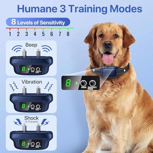 PUMJAG Dog Bark Collar, Automatic Bark Collar with 8 Sensitivity Levels for Large Medium Dogs, Rechargeable Anti Barking Collars with Beep Vibration Modes, Smart Waterproof No Barking Collar-K06 view 2