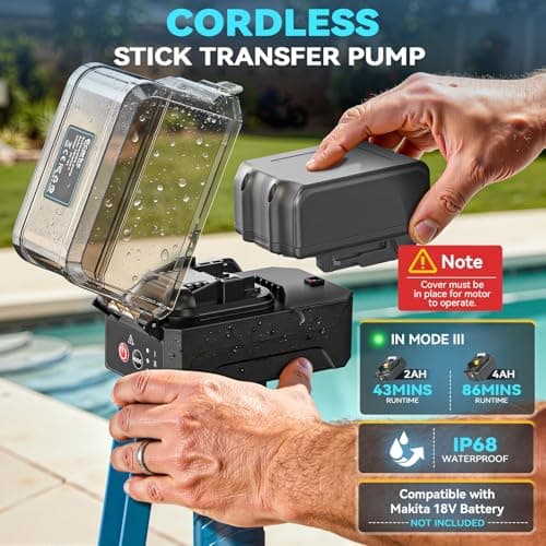 Ecarke 840GPH Brushless Cordless Stick Water Transfer Pump Compatible With Makita 18V (only tool), Auto Shut-Off, 38FT Lift 3-Speed, Extendable & IP68 with Hose Kit for Pool Garden Basement RV Boat view 6