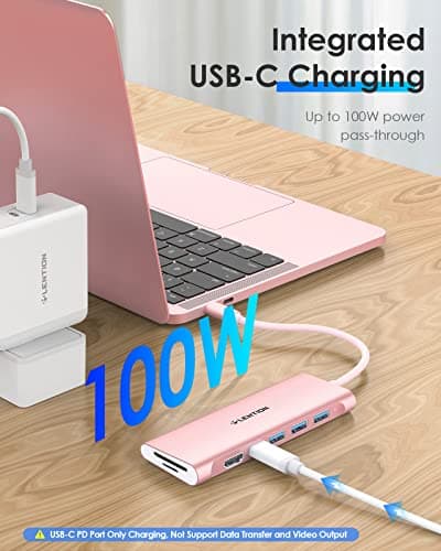 LENTION 7-in-1 USB C Multiport Hub with 4K HDMI, 100W PD, 3 USB 3.0 Ports, SD/MicroSD Card Reader Compatible MacBook Pro/Air 2016-2025 (CB-C36B, Rose Gold) view 6