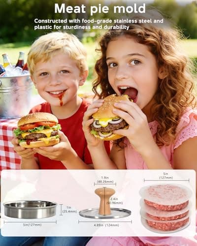 DSTHISAR Burger Press, 5”Stainless Steel Hamburger Press Patty Maker, Non-Stick Hamburger Press for Making Patties, for Grilling and Cooking, Comes with 100 Pieces of Wax Paper view 2