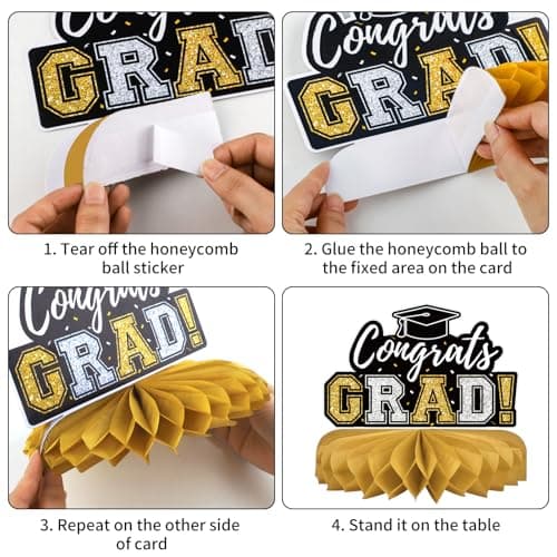 10Pcs Graduation Decorations 2026 Class of 2026 Congrats Grad Table Centerpieces Congratulate Graduation Honeycomb Table Toppers for Graduation Party Supplies 2026 Graduation Party Decorations Black view 6