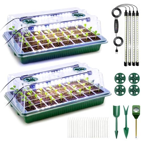 Seed Starter Tray with Grow Light, 2 Pack - 80 Cells Indoor Seeding Kit with Adjustable Humidity Dome, 10 Brightness Levels & Timer & Soil Hygrometer & Seedling Tools, All-in-readiness Seeding Kit — image 1