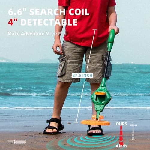 PANCKY Metal Detector for Kids, IP68 Waterproof 3-10 Year Kids Metal Detector Kit with LCD Display, Automatic Sensitivity Adjustment, 6.6" Search Coil, 1.65lb Lightweight, Gift for Boys & Girls, Green view 3