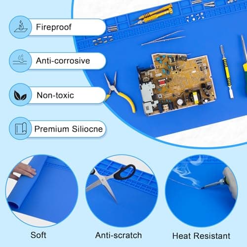 Extra Large Soldering Mat 23.7''x13.8'' 932°F Heat Resistant Silicone Repair Mat Non-Slip Large Workbench Mat for Soldering Iron, Electronic, Phone, Laptop Repair (Blue) view 4