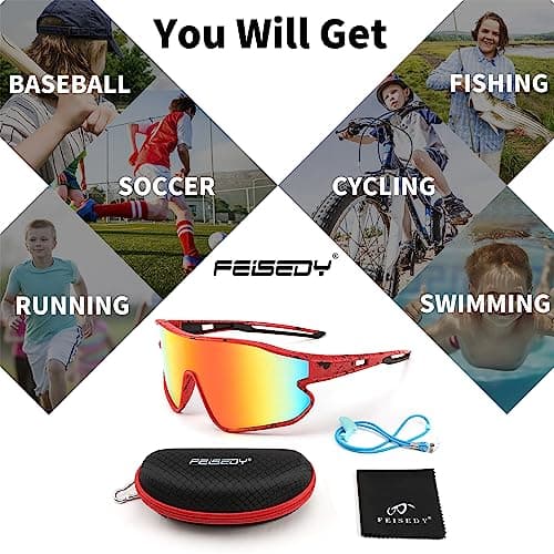 FEISEDY Unisex Youth Sunglasses, Teens Baseball Tennis Sunglasses, UV400 Sports Boys Girls Cycling Shades B4064 view 7
