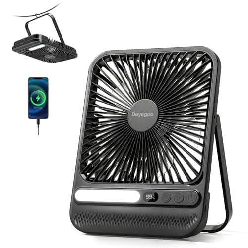 Deyagoo Travel Fan,7-Inch Camping Fan, Rechargeable Fan, 28H 10000mAh Ultra-Thin Quiet USB Desk Fan with Timer & LED Display for Bedroom, Office, Camping view 1
