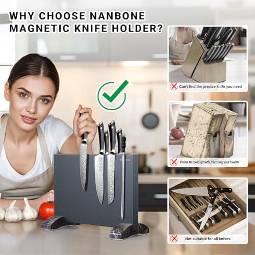 Nanbone Black Magnetic Knife Block Stand Without Knives Black Double Sided Magnetic Knife Holder Rack for Kitchen Counter Stainless Steel Knife Magnetic Strip Display Stand Storage Organizer view 5
