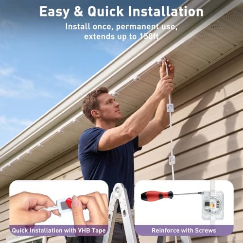 LADIKAKA 200FT Permanent Outdoor Lights,RGB+IC App ControlRemote, IP67 Waterproof Lighting,Outdoor Lights for Chasing Lights,Garden Decor,House,Party,Holiday,Smart view 2
