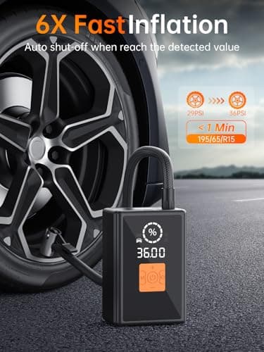 Tire Inflator Portable Air Compressor, 22 Cylinder 6X Faster Tire Pump 150 PSI Air Pump for Car, Motorcycle, Bicycle, Ball - Cordless & 12V DC view 3